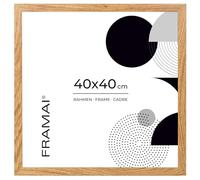 FRAMAI® Cadre photo couleur chêne 40 x 40 cm, en MDF respectueux de l'environnement, avec plexiglas incassable, crochet de suspension et support