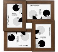 FRAMAI® Cadre photo pour 4 photos, cadre en bois MDF, cadre avec plexiglas incassable, brun
