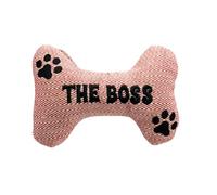 Framan Jouet pour chien avec son en forme d'os, anneau de dentition textile doux avec phrase brodée, accessoire pour animaux de compagnie, idéal pour jouer à la maison, différents designs (The Boss)