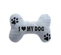 Framan Jouet pour chien avec son en forme d'os, anneau de dentition textile doux avec phrase brodée, accessoire pour animaux de compagnie, idéal pour jouer à la maison, différents motifs (I Love MY