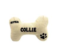 Framan Jouet pour chien avec son en forme d'os, anneau de dentition textile doux avec race brodée, accessoire pour animaux de compagnie, idéal pour jouer à la maison, différents motifs (Collie)