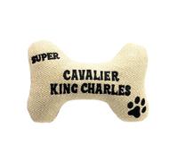 Framan Jouet pour chien avec son en forme d'os, dentition textile doux avec race brodée, accessoire pour animaux de compagnie, idéal pour jouer à la maison, différents motifs (Cavalier King Charles)