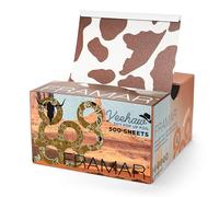 FRAMAR Papier Aluminium Coiffure - Argenté Papier Alu Professionnel, Coiffeur Accessoires Professionnel, Papier Meches Coiffure, Très Grand- 500 Feuilles (imprimé vache)