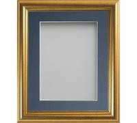 Frame Company Eldridge Cadre photo doré avec passe-partout bleu, 15,2 x 10,2 cm pour 10,2 x 7,6 cm, équipé de plexiglas