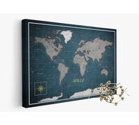 framed concept | Carte du monde avec épingles | décoration murale faite à la main avec 50 épingles dorées | idée cadeau originale