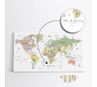 framed concept Carte du monde personnalisée avec épingles 120 x 80 cm - Tableau d'affichage en liège pour les voyageurs - Décoration murale faite à la main avec 50 broches dorées - Idée cadeau unique
