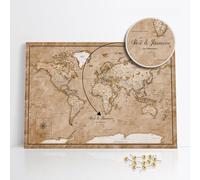 framed concept | Carte du monde personnalisée avec épingles | décoration murale faite à la main avec 50 épingles dorées | idée cadeau originale