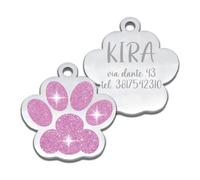 FRAMEG - Plaque personnalisée avec gravure au laser pour chien et chat - un accessoire unique pour votre ami à quatre pattes - étiquette personnalisée pour chien et chat avec texte (Rose)