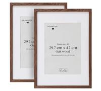 Framelane Lot de 2 cadres A3 29,7x42 cm Cadre élégant en chêne foncé - Finition haut de gamme - Bois durable certifié FSC - Inclut un chevalet et des clips métalliques