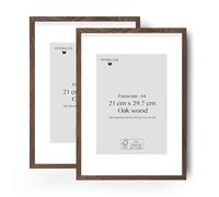 Framelane Lot de 2 cadres A4 21x29,7 cm foncés Cadre élégant en chêne foncé - Finition haut de gamme - Bois durable certifié FSC - Inclut un chevalet et des clips métalliques