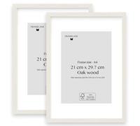 Framelane Lot de 2 cadres en bois A4 (21x29,7 cm) Cadre élégant en chêne blanc - Finition haut de gamme - Bois durable certifié FSC - Inclut un chevalet et des clips métalliques