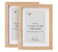 Framelane Lot de 2 cadres photo 13x18 cm en bois naturel - Cadre élégant en chêne naturel - Bois durable certifié FSC - Inclut un chevalet et des clips métalliques