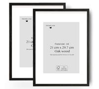 Framelane Lot de 2 cadres photo en chêne noir A4 21x29,7 cm - Cadre élégant avec finition haut de gamme - Bois durable certifié FSC - Inclut un chevalet et des clips métalliques