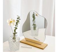 Frameless Acrylic Makeup Mirror Decorative Table Mirrors Irregular Mirror With Wooden Base Acrylic Mirror For Bedroom Living Room And Home Decoration