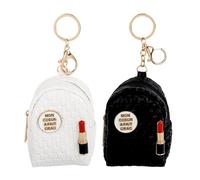 Framendino, Lot de 2 mini porte-clés en cuir avec fermeture éclair pour femme, blanc/noir, 2 Pack, Français