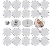 Framendino, Lot de 20 broches vierges argentées pour sublimation, à faire soi-même, avec base vierge en aluminium avec fermoirs papillon pour la fabrication de bijoux