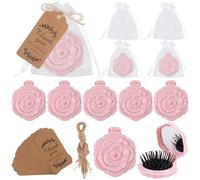 Framendino, Lot de 20 pinceaux à miroirs compacts pour fête de mariage avec miroir de poche, peigne, étiquette de remerciement, sac en organza et ficelle de jute pour souvenirs de fête prénuptiale