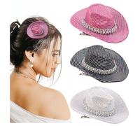 Framendino, Lot de 3 mini chapeaux de cowboy en métal pailleté pour fête discothèque, cosplay, accessoires de costume