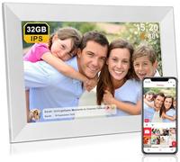 Frameo 32Go Cadre Photo Numérique WiFi 10,1 Pouces, Écran Tactile HD 1280x800 IPS pour Partager Photos et Vidéos, Support Multilingue, Rotation Automatique, Montage Mural (Blanc)