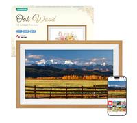 Frameo Cadre Photo Numérique 15.6 Pouces Grand Format WiFi, Mémoire 32Go écran Tactile IPS 1920 * 1080 FHD, Montage Mural, Partage de Photos Vidéos Via Frameo APP, Cadeau Femme Homme, Bois de Chêne