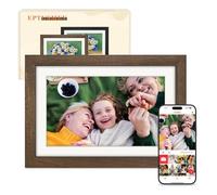 Frameo Cadre Photo Numérique WiFi 10.1 Pouces Noyer Bois Mémoire 32 Go, Écran Tactile HD IPS 1280 x 800, Auto-Rotation, Partage de Photos Vidéos Via Frameo APP/USB/SD, Cadeau Femme Homme