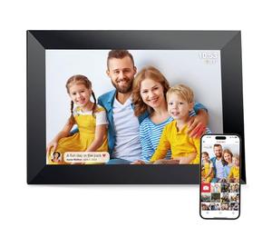 FRAMEO Cadre Photo Numérique WiFi VESWWE 10,1 Pouces 1280x800 IPS Écran Tactile Mémoire Intégrée 32 Go Rotation Automatique Partagez des Photos et des vidéos à l'aide de l'application Frameo