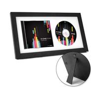 FramePro Cadre de présentation de musique pour CD, 36 x 19 cm, verre véritable avec mousse EVA et tapis blanc, Haning mural et dessus de table en bois massif