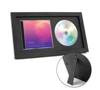 FramePro Cadre de présentation de musique pour CD, 36 x 19 cm, verre véritable avec mousse EVA et tapis noir, Haning mural et dessus de table en bois massif