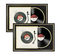 FramePro Jukebox Lot de 2 cadres de disque vinyle avec 2 passe-partout double face (noir sur or), cadres d'album pour pochettes de 30,5 x 30,5 cm, support mural, décoration d'intérieur, cadre noir