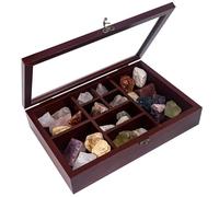 FramePro Rock Vitrine Maquette en Cristal avec Étagères - Support en Cristal Opale Onyx présenté en 9 Tailles Différentes - Support pour Pierres Précieuses avec Couvercle en Verre Véritable (Marron)