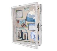 FramePro Shadow Box Boîte à souvenirs avec dos en lin et dos en lin Blanc rustique 28 x 35,6 cm Ouverture sur le devant avec charnière et perles