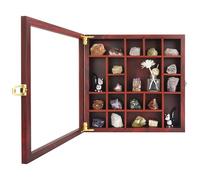 FramePro Vitrine Rock - Boîte de collection de minéraux réglable avec couvercle en verre, armoire en bois pour collections de roches, fossiles, cristal, coquillages - Cadeau géologique pour adultes