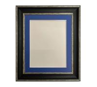 FRAMES BY POST Cadre photo scandinave noir et argent vieilli avec passe-partout bleu Oxford 30 x 24 cm Taille de l'image 24 x 18