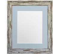 FRAMES BY POST Cadre Photo Vieilli Marron foncé délavé avec Passe-Partout Bleu Gris 60 x 80 cm Taille de la Photo 50 x 70 cm (Verre Plastique)