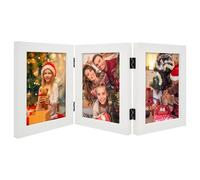 Frametory Cadre photo 5x7 Trifold Cadre photo à charnières Cadre à trois volets Cadre en verre vertical de bureau (blanc 5x7 Triple)
