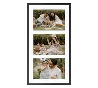 Frametory - Cadre photo de collage en aluminium de 17,8 x 35,6 cm - Affichage de photos de 10,2 x 15,2 cm avec tapis à 3 ouvertures - Façade en verre véritable - Support mural horizontal/vertical -