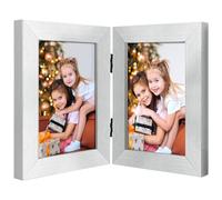 Frametory, Le cadre photo à charnière de 10 x 15 cm affiche 2 photos, double cadre avec verre, se pose côte à côte verticalement sur une table (argent)