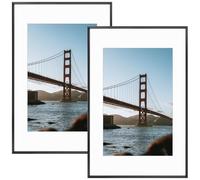 Frametory, Lot de 2 Cadres Photo en Aluminium Cadre 40x60 de 40,6 x 61 cm avec Passe-partout Couleur Ivoire pour Photos de 30,5 x 45,7 cm et Verre Véritable, Collection de Cadres Photo en Métal (Noir)