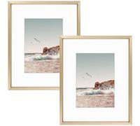 Frametory, Lot de 2 cadres photo en aluminium de 20,3 x 25,4 cm, pour photos de 12,7 x 17,8 cm avec passe-partout ou 20,3 x 25,4 cm, en verre véritable, pour mur ou table en métal (doré)