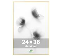 FrameWorks 24x36 Brushed Aluminum Poster Frames - Modern Brushed Metal Design w/Shatterproof Plexiglass, Perfect for Posters, Artwork, Paintings, Wall Displays - Home or Office Decor, Gold - 1 Pack