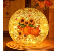 FRAMICS Décorations d'automne de 15 cm pour la maison, tournesol, citrouille, boules de verre craquelé, globe lumineux LED avec minuteur, décorations de Thanksgiving, décoration d'automne, centre de