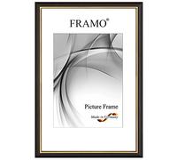 FRAMO Cadre photo 20 x 27 cm en bois massif | Noir d'or | Couleur/taille sélectionnable | Cadre pour affiches | Puzzles | Photos N°065