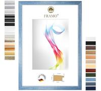FRAMO Cadre photo en bois 32 x 50 cm (Dimension de l'image) en Bleu clair essuyé | Taille sélectionnable | Affiches | Puzzle | Collage | Sur mesure | personnalisés