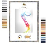 FRAMO Cadre photo en bois 43 x 53 cm (Dimension de l'image) en Bleu argent or | Taille sélectionnable | Affiches | Puzzle | Collage | Sur mesure | personnalisés