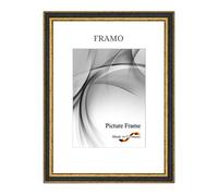 FRAMO N°107 Cadre photo baroque 45 x 120 cm en bois massif | Noir doré | Cadre en bois rétro vintage antique avec vitre en verre synthétique incassable et crochets en métal
