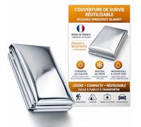 Frana surv - Couverture de Survie Réutilisable Épaisse 75 Microns - Made in France - Isolation Thermique, Imperméable & Coupe-Vent - 220x140 cm - Kit Urgence Voiture, Camping, Randonnée