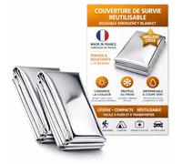 Frana surv - Lot de 2 Couvertures de Survie Réutilisables Épaisses 75 Microns - Made in France - Idéal Voiture & Urgence - Isolation Thermique Haute Performance, Imperméable & Coupe-Vent