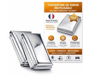Frana surv - Lot de 2 Couvertures de Survie Réutilisables Épaisses 75 Microns - Made in France - Idéal Voiture & Urgence - Isolation Thermique Haute Performance, Imperméable & Coupe-Vent