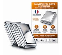 Frana surv - Lot de 3 Couvertures de Survie Réutilisables Épaisses 75 Microns - Made in France - Isolation Thermique, Imperméable & Coupe-Vent - 220x140 cm - Kit Urgence Voiture, Camping, Randonnée