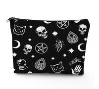 Franala Trousse de maquillage motif léopard, grande capacité, trousse de toilette portable pour femme, voyage, shopping, accessoires, organisateur cadeaux, Crâne gothique chat, One Size